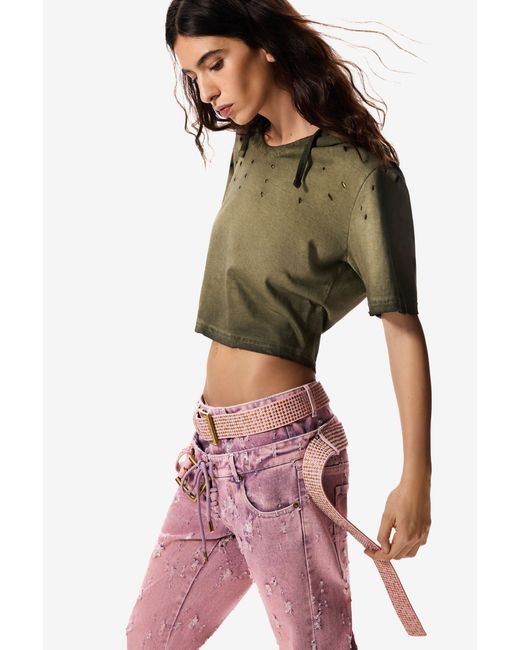 Desigual Green Hooded T-Shirt Masha Popova, Cotton
