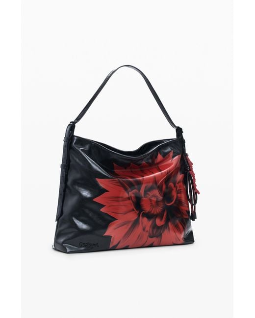 Desigual Red Medium Shiny Flower Shoulder Bag