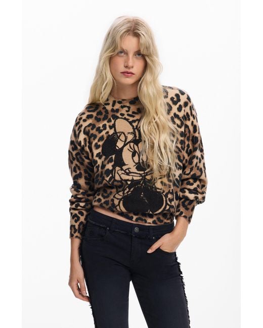 Desigual Brown Minnie Animal Print Sweater