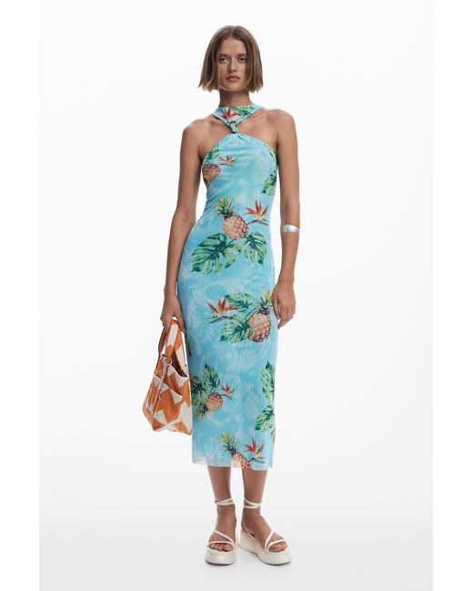 Desigual Blue Tropical Dress, Polyester