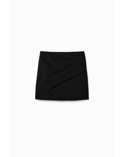 Desigual Black Pleated Wrap Mini Skirt, Cotton