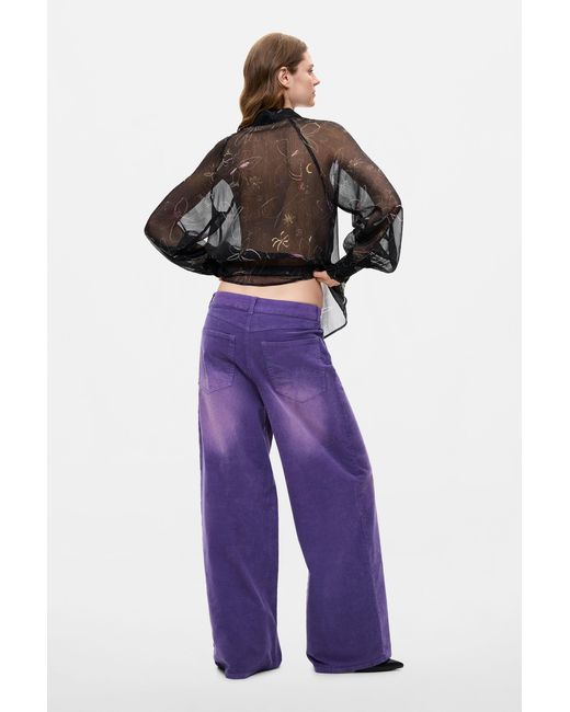 Desigual Purple Wide-Leg Corduroy Trousers, Cotton