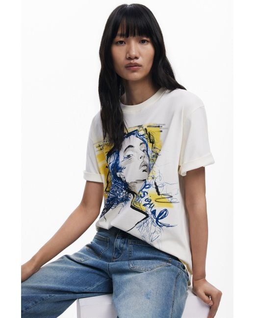 Desigual White Portrait T-Shirt, Cotton