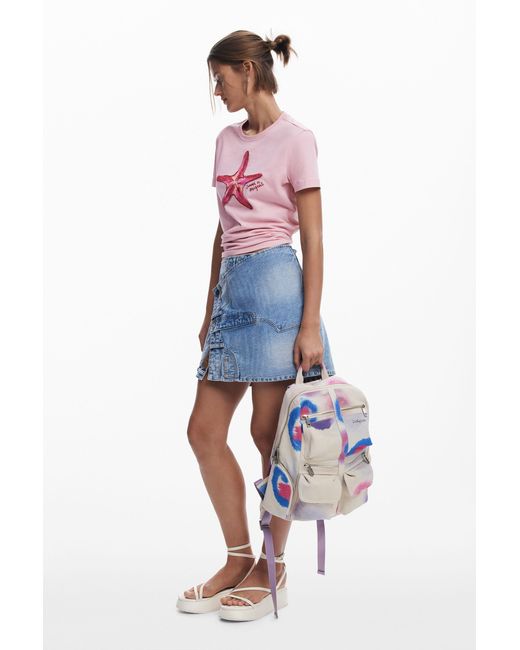 Desigual Blue Medium Spray Pockets Backpack, Cotton
