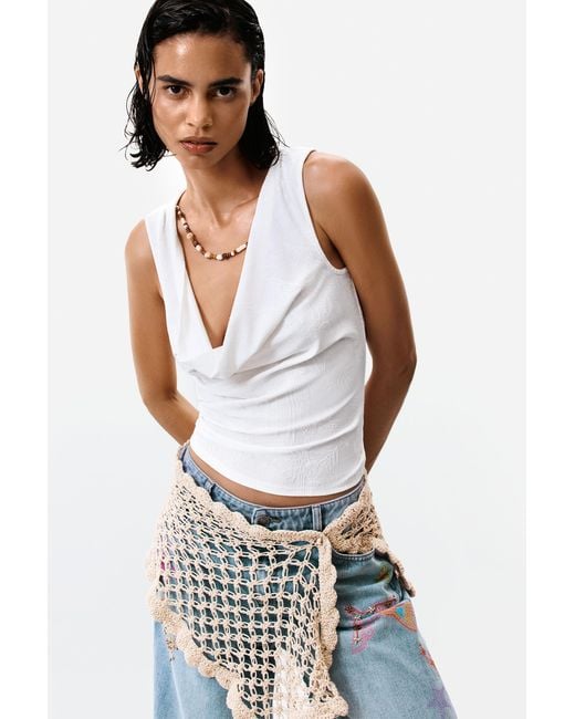 Desigual White Draped Sleeveless T-Shirt, Polyester