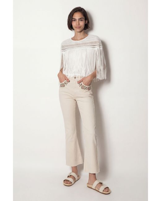 Desigual White Flared Cropped Jeans, Cotton