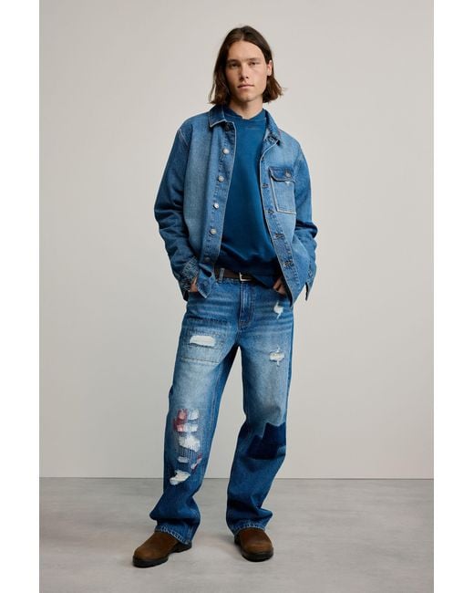 Desigual Blue Patched Jeans, Cotton for men