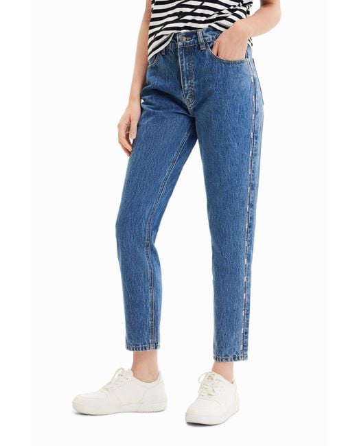 Desigual Blue Rhinestone Mom Jeans, Cotton