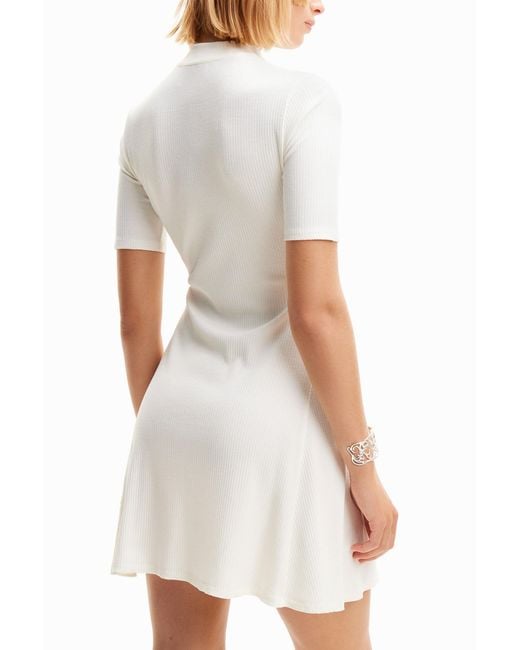 Desigual White Short Plant Skater Dress, Viscose