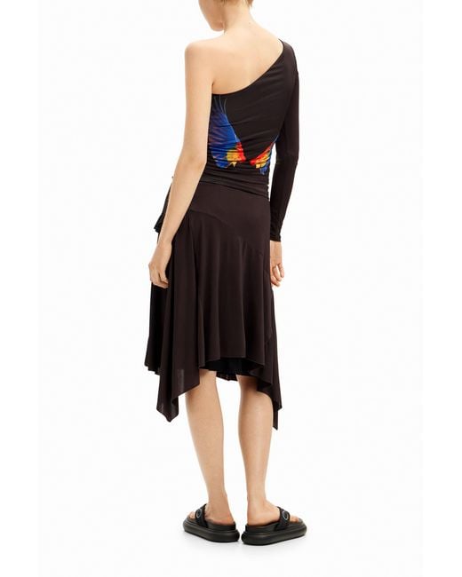 Desigual Black Tyler Mcgillivary Parrot Midi Skirt, Polyester