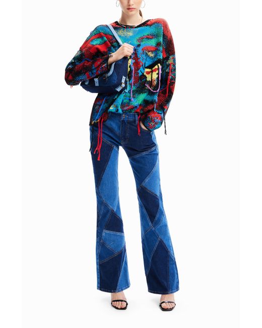 Vaqueros Flare Patch María Escoté Desigual de color Blue