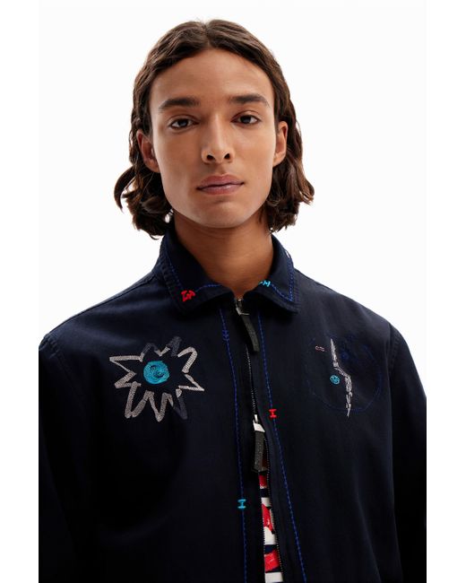 Desigual Blue Jacket With Embroidered Details. for men