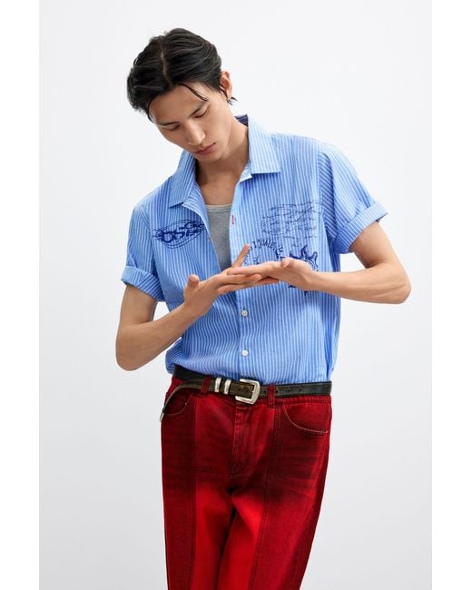 Desigual Red Paneled Denim Pants, Cotton for men