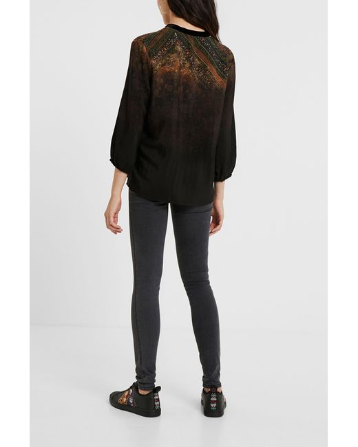 Desigual Black 3/4 Sleeve Printed Blouse, Viscose