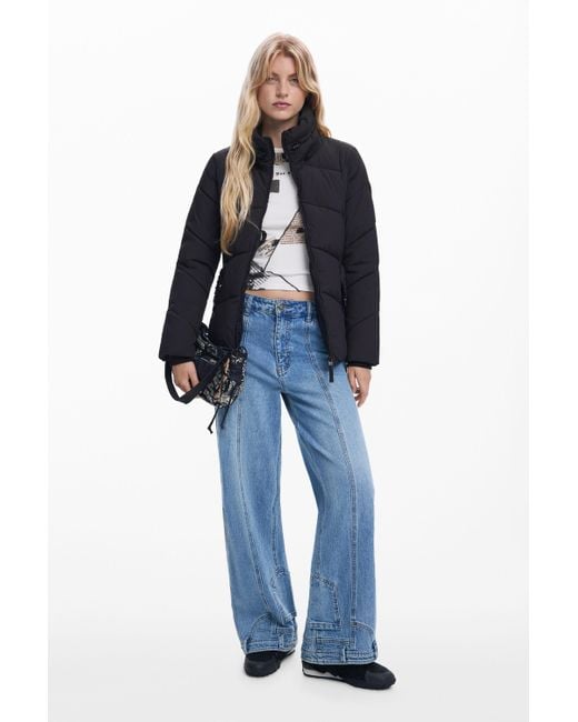 Desigual Blue Belted Padded Jacket
