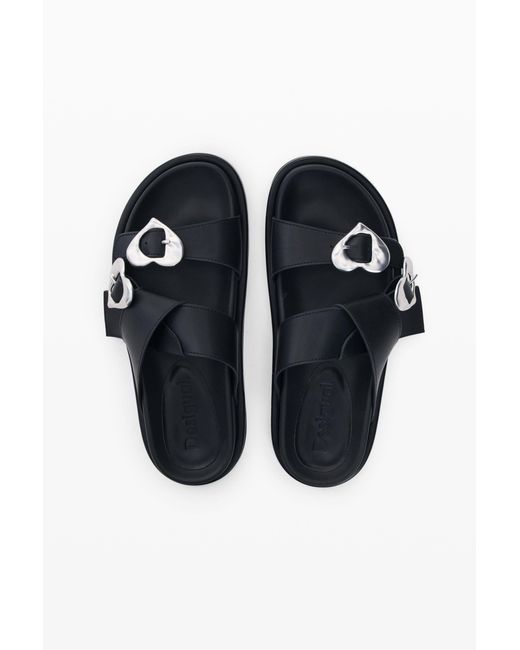 Desigual Black Sandalia Plataforma Corazón, Polyurethane