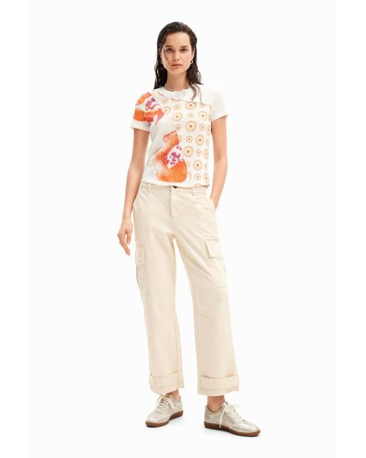 Desigual White Embroidered Cargo Trousers