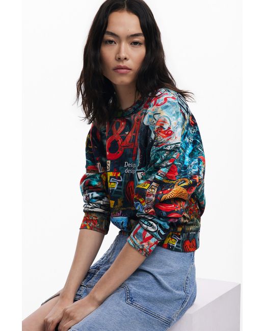 Desigual Blue Graffiti Sweatshirt, Cotton