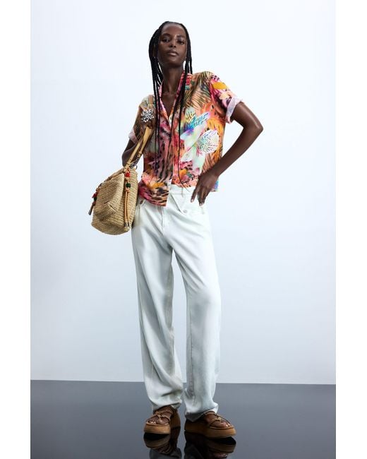 Desigual Red Short-Sleeve Tropical Shirt, Viscose