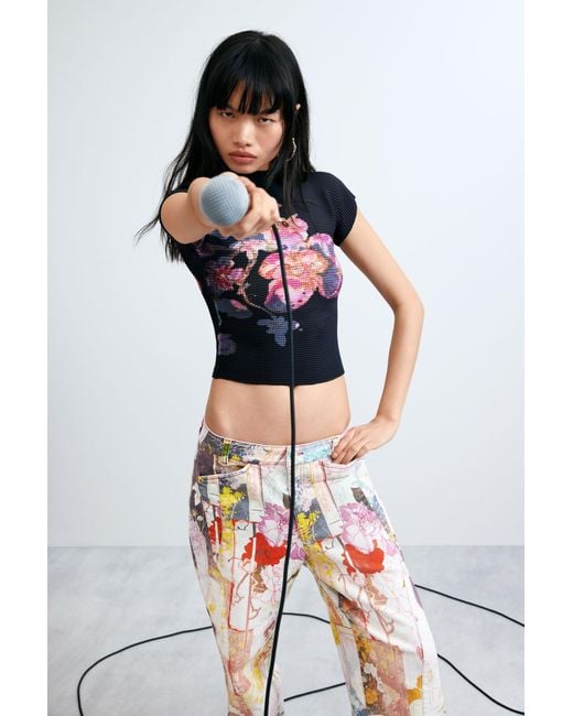 Desigual White Printed Regular Jeans, Cotton
