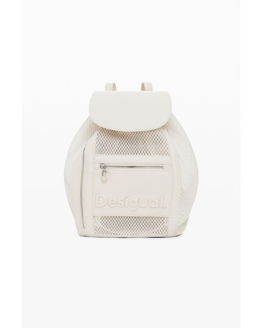 Desigual White Medium Mesh Drawstring Backpack