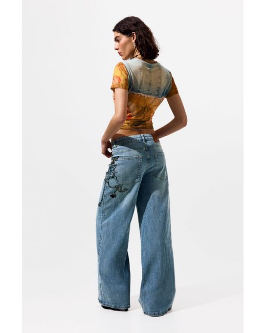 Desigual Yellow Patchwork T-Shirt, Polyester