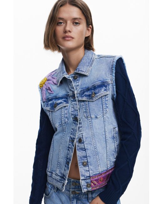 Desigual Blue Combined Floral Trucker Jacket