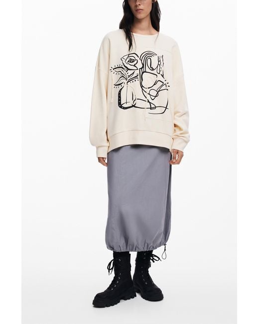 Desigual White Oversized Floral Sweatshirt, Cotton