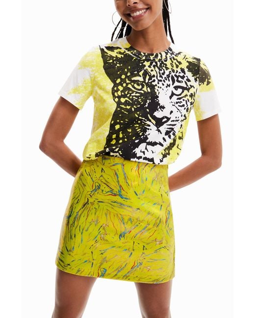 Desigual Yellow Arty Slim Mini Skirt, Polyurethane