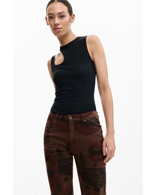 Desigual Red Printed Regular Jeans, Cotton