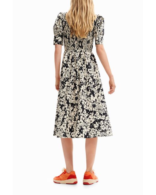 Desigual White Floral Midi Dress, Cotton