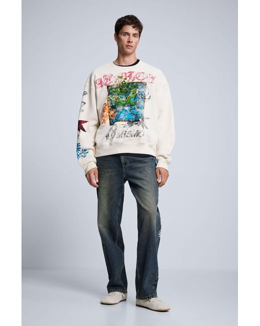Desigual Gray Printed Sweatshirt Japan, Cotton for men