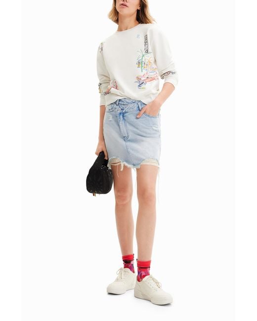 Desigual Blue Denim Criss-Cross Waist Mini Skirt, Cotton