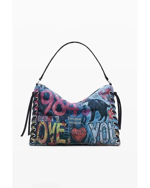 Desigual Blue Large Graffiti Bag