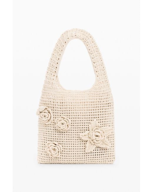 Desigual White Crochet Bag With Flowers, Cotton