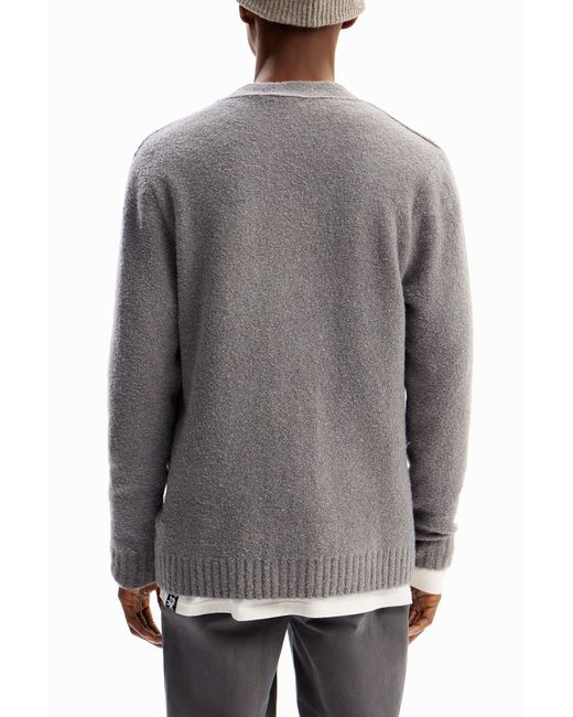 Desigual Gray Plain Textured Cardigan for men