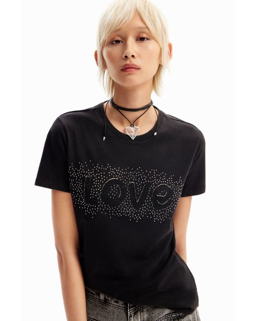 Desigual Black Rhinestone Love T-shirt