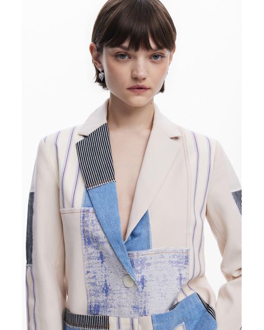 Desigual Blue Patchwork Blazer