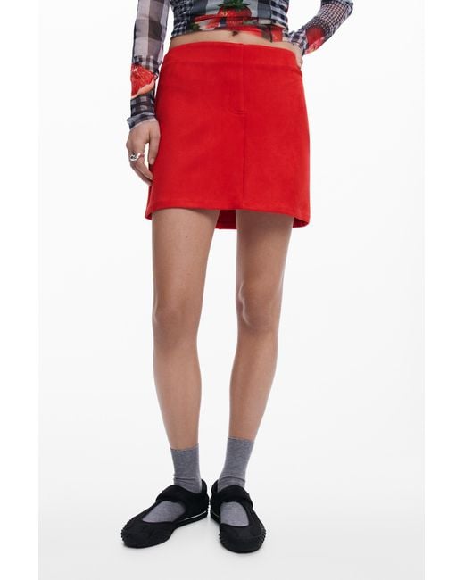 Desigual Red Suede Mini Skirt, Polyester