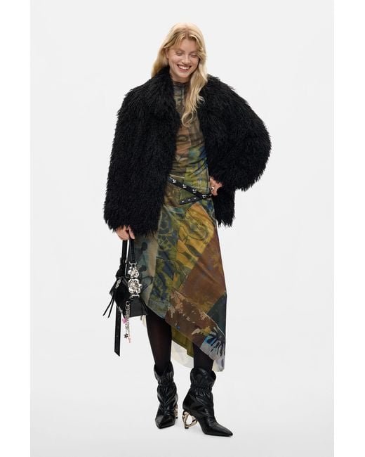 Desigual Black Synthetic Fur Coat, Polyester