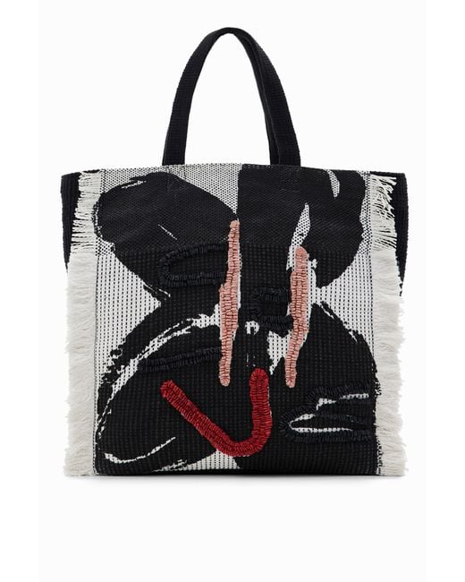 Desigual Black Large Flower Tote Bag