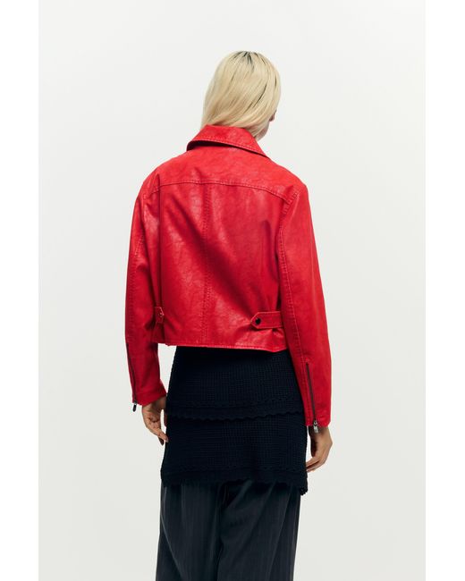 Desigual Red Faux Leather Jacket, Polyurethane