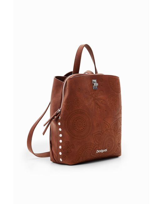 Desigual Brown Small Embroidered Backpack
