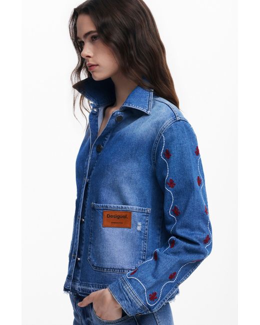 Desigual Blue Floral Denim Jacket
