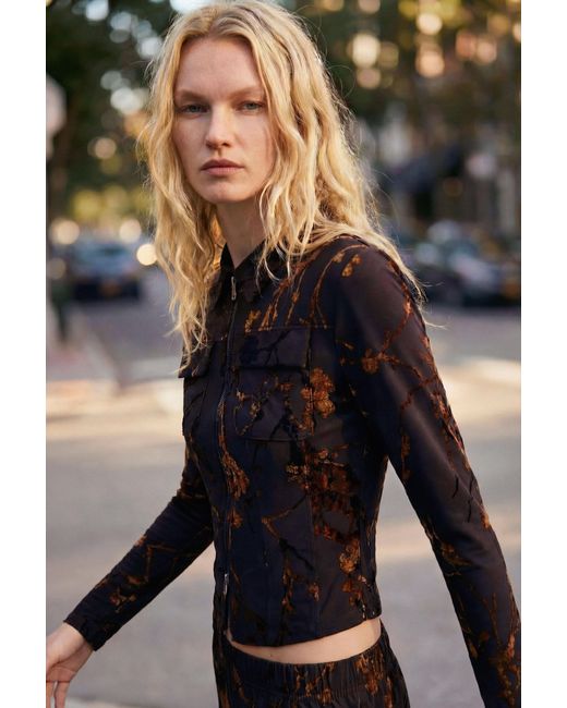 Desigual Black Flocked Zipper Shirt, Polyester
