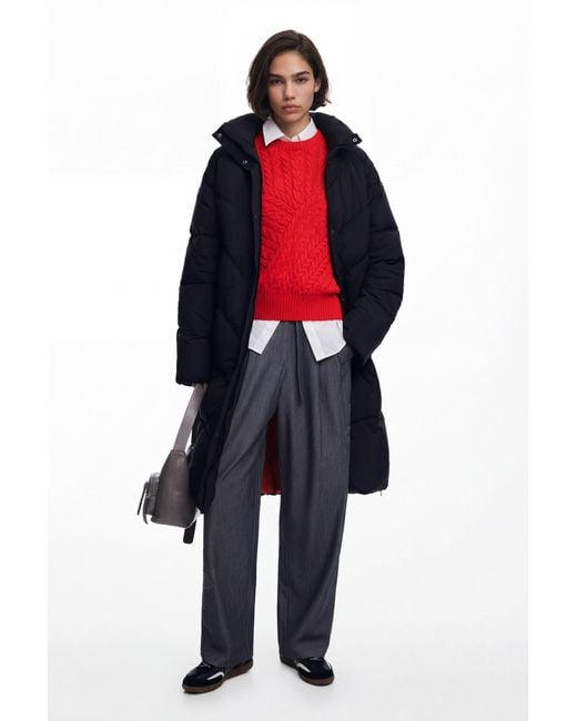 Desigual Blue Long Padded Coat, Polyamide