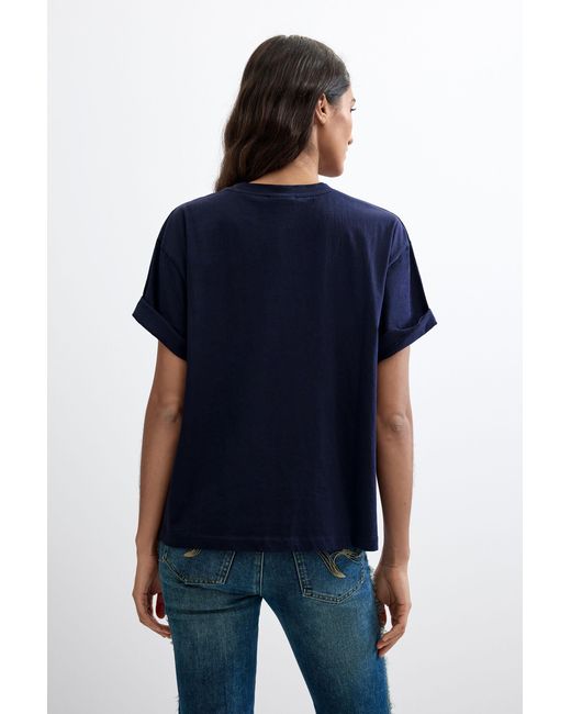 Desigual Blue Printed T-Shirt 100% Cotton, Cotton