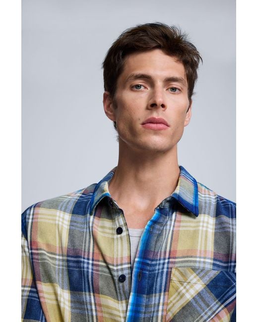 Desigual Blue Checked Spray Shirt, Cotton for men