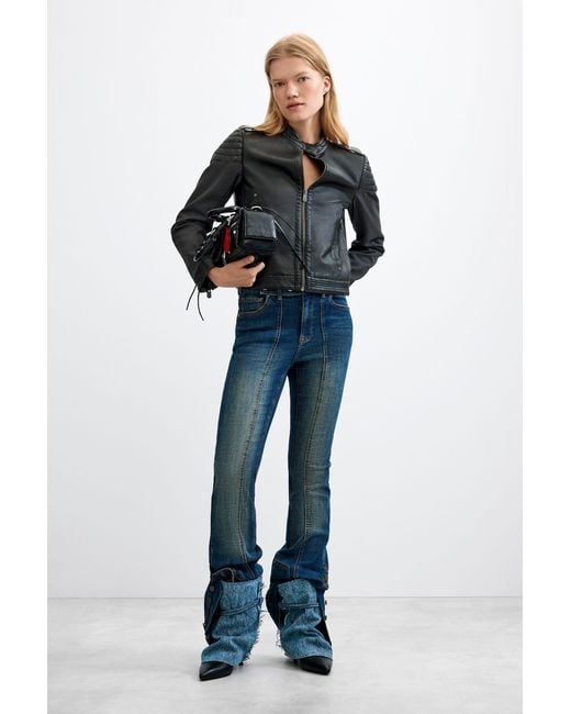 Desigual Gray Jacket Leather Effect