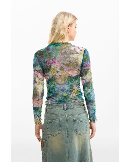 Desigual Green Blouse Texture Flowers, Polyester